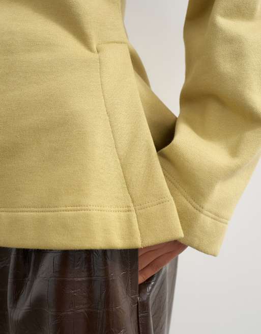 Topshop sweat crew neck cinched sweater in light khaki, 3 of 4