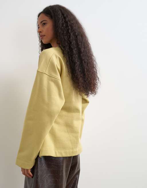 Topshop sweat crew neck cinched sweater in light khaki, 4 of 4