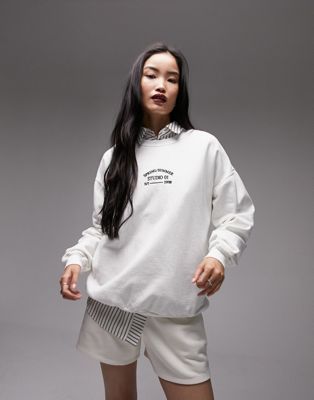 Topshpo graphic co ord embroidered spring summer studio vintage wash sweat in white - ASOS Price Checker