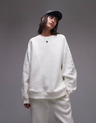 Topshop - Sweat d'ensemble à surpiqûres de qualité supérieure - Écru-Blanc