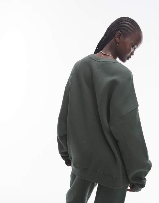 Topshop - Sweat d'ensemble à surpiqûres de qualité supérieure - Vert foncé, 3 de 4