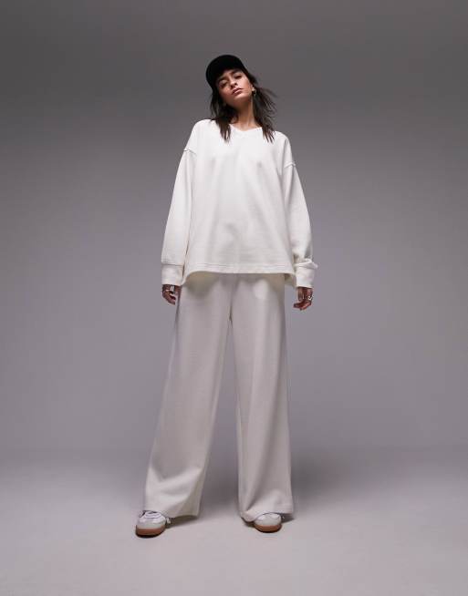 Topshop - Sweat d'ensemble de qualité supérieure coupe ample à manches longues et col V - Écru, 3 de 4