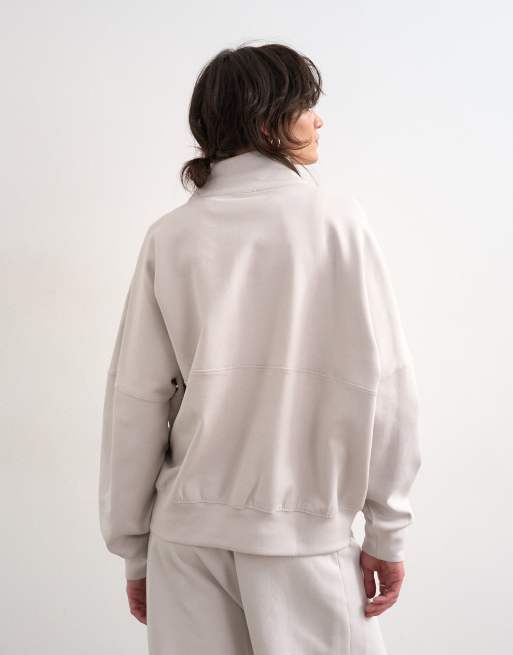 Topshop - Sweat en maille interlock avec manches longues et col cheminée zippé - Taupe, 4 de 4