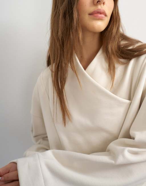 Topshop sweat high neck crossover sweater in stone, 2 of 4
