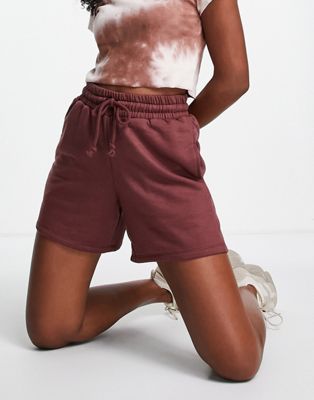 Topshop sweat jogger short in chocolate