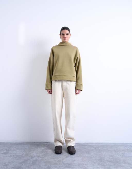Topshop - Sweat oversize à col cheminée - Kaki, 3 de 4