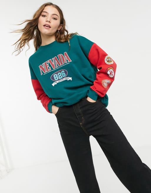 Topshop Sweat style universitaire Vert for t ASOS