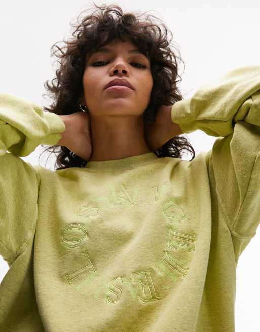 Topshop - Sweater met 'Los Angeles' print en vintage wassing in limoengroen