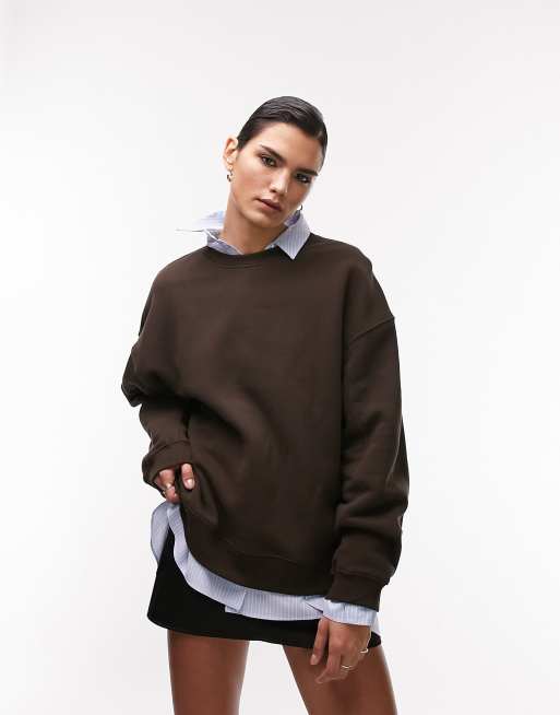 Topshop - Sweater met ronde hals en siernaden in chocoladebruin