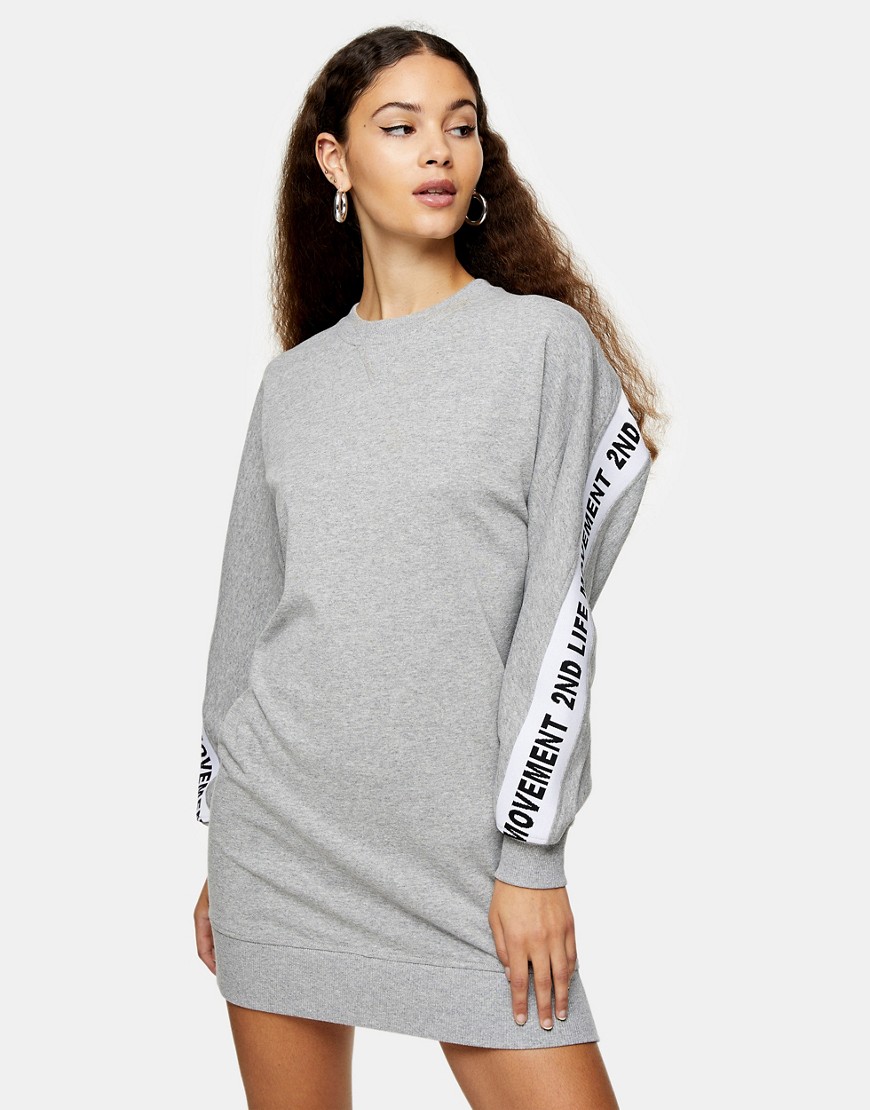 Topshop - Sweaterjurk met '2nd life' slogan in gemêleerd grijs