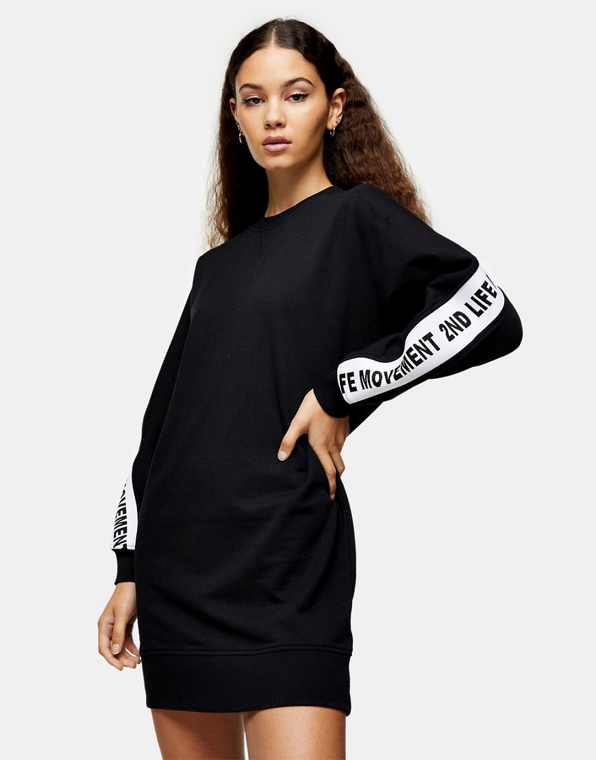 Topshop - Sweaterjurk met '2nd life' slogan in zwart