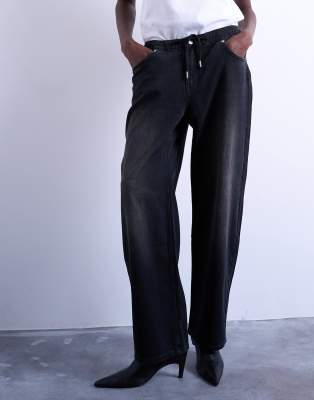Topshop Sweatpants Jean With Drawcord In Black