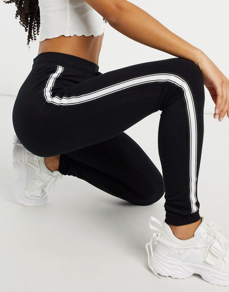 Topshop sweatpants with side stripe in black