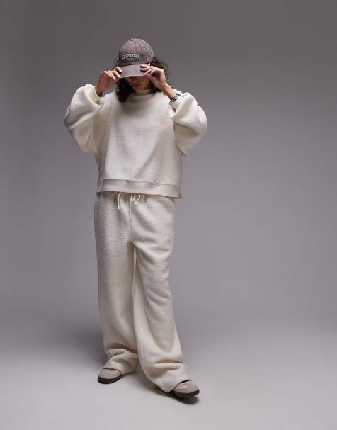 Topshop – Sweatshirt aus Borg-Fleece in Ecru, Kombiteil - view 1