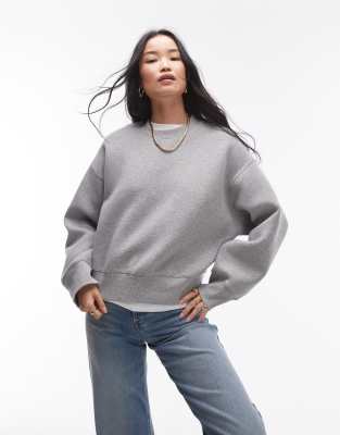 Topshop - Sweatshirt aus hochwertigem Scuba-Stoff in Grau meliert