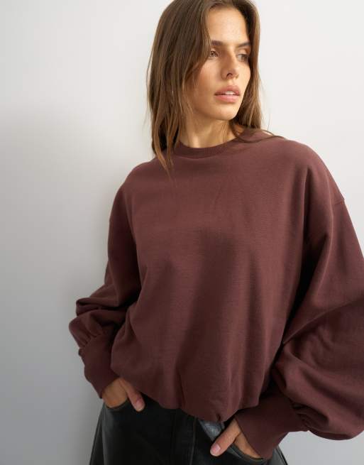 Topshop sweatshirt med ballongfåll i djup mahogny, 3 av 4