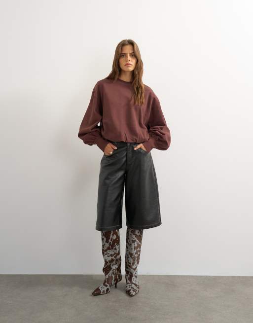 Topshop sweatshirt med ballongfåll i djup mahogny, 4 av 4