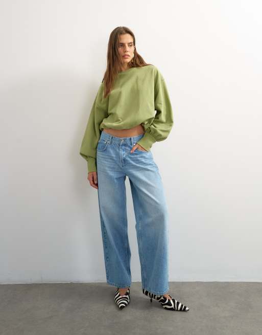 Topshop sweatshirt med ballonkant i vasket salvie, 3 af 4