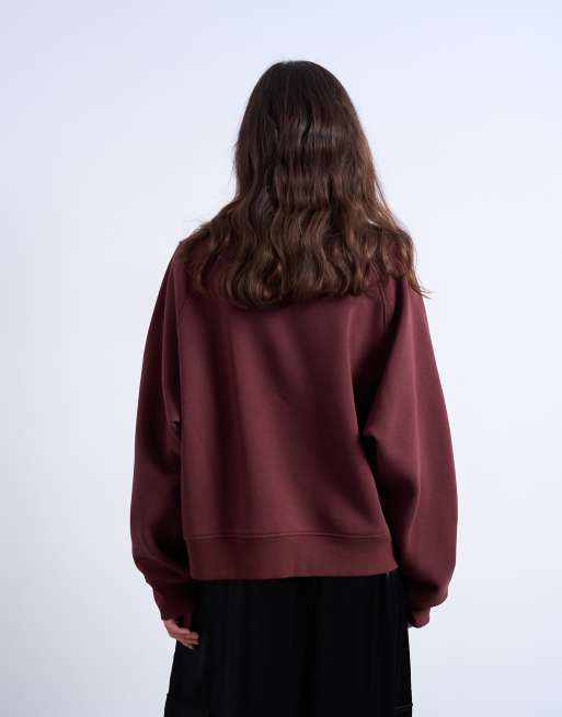 Topshop - Sweatshirt met overslag aan de voorkant in chocoladebruin, 3 van 4
