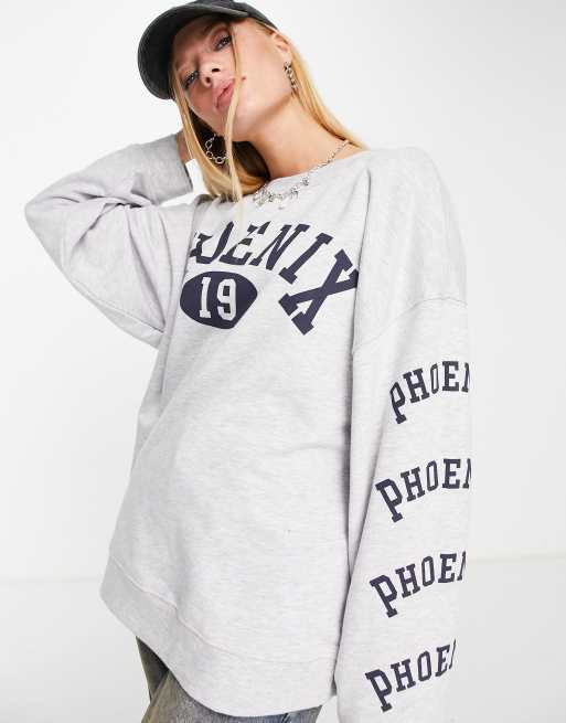 Topshop - Sweatshirt met 'Phoenix' print in gemêleerd grijs 