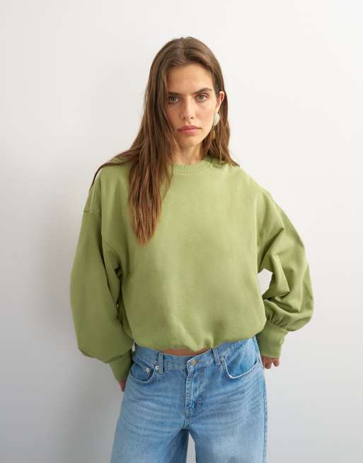 Topshop Sweatshirt mit Ballonsaum in verwaschenem Salbeigrün, 2 von 4
