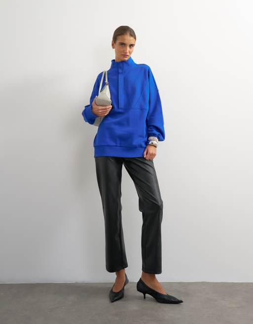 Topshop Sweatshirt mit hohem Kragen und verdeckter Knopfleiste in Kobalt, 2 von 4