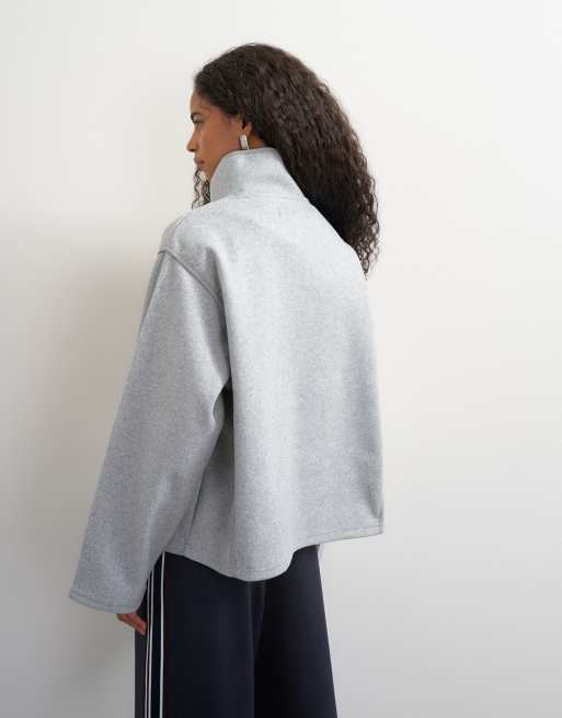 Topshop Sweatshirt mit Stehkragen und kurzem Reißverschluss in Hellgrau, 4 von 4