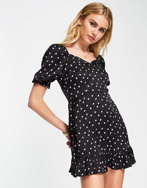 Topshop sweetheart neck dress in heart jacquard print | ASOS