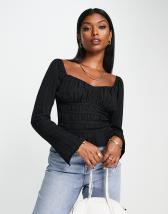 ASOS DESIGN long sleeve top with feather cuff detail in black | ASOS