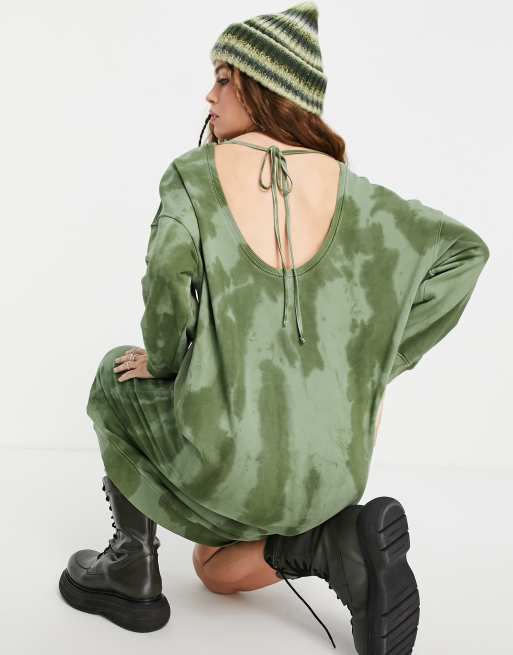 Topshop – Sweter oversize w kolorze khaki z efektem tie-dye