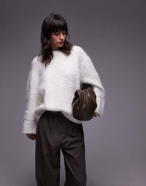 Topshop – Sweter oversize z bardzo puszystej dzianiny w kolorze kości słoniowej - view 1