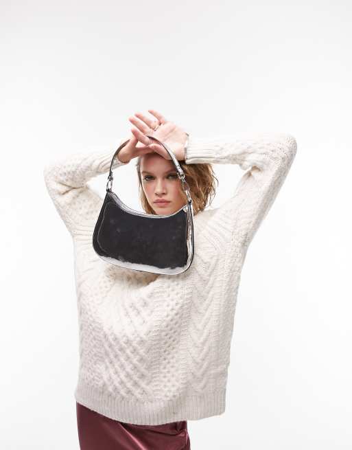 Topshop – Sweter oversize z kremowej dzianiny o warkoczowym splocie, 3 z 4