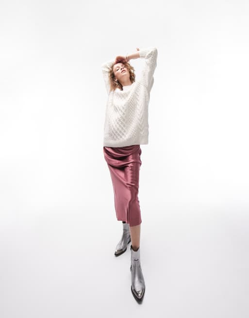 Topshop – Sweter oversize z kremowej dzianiny o warkoczowym splocie, 4 z 4