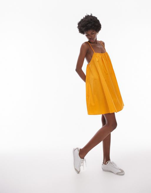 Topshop - Swing-zonnejurk met vierkante hals en elastiek in oranje, 3 van 4