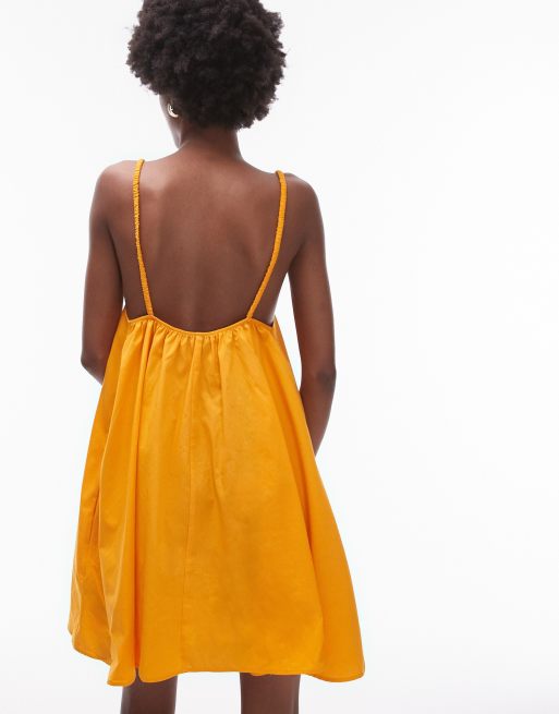 Topshop - Swing-zonnejurk met vierkante hals en elastiek in oranje, 4 van 4