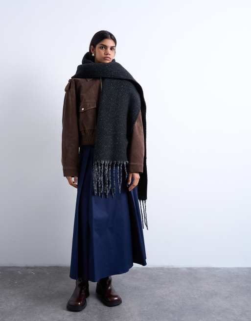 Topshop Sydney blanket scarf in black & gray