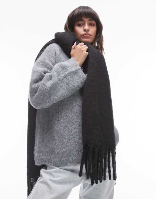 Topshop Sydney blanket scarf in black, 4 of 4