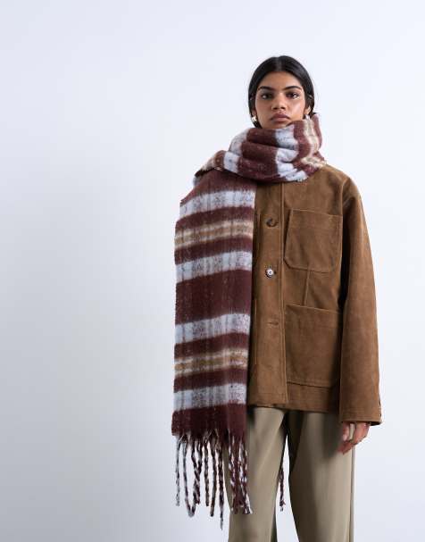 Topshop Sydney blanket scarf in choc plaid - view 1