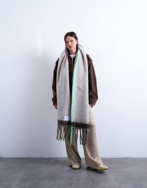 Topshop Sydney blanket scarf in chocolate and mint - view 1
