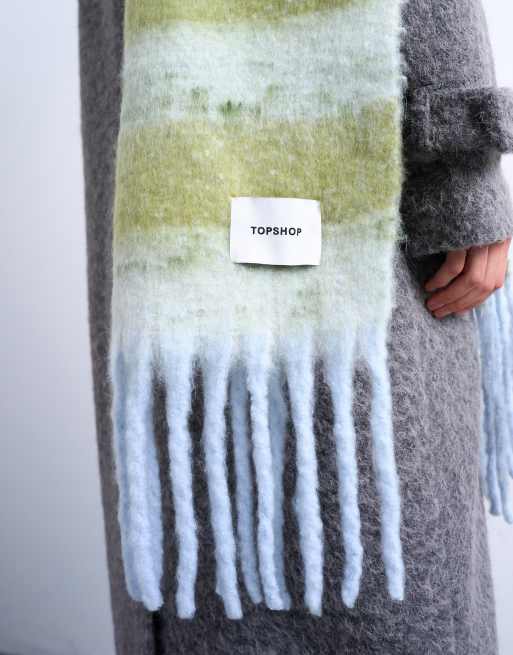 Topshop Sydney blanket scarf in green & white stripe