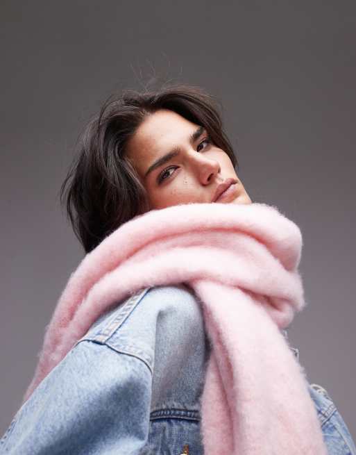 Topshop Sydney blanket scarf in pink marl, 3 of 4