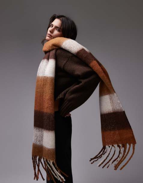 Topshop Sydney checked blanket scarf in brown