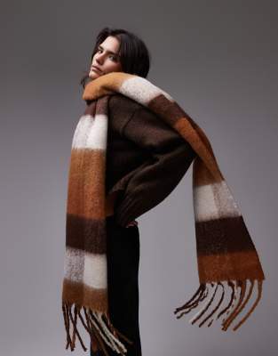 Topshop Sydney checked blanket scarf in brown-Multi