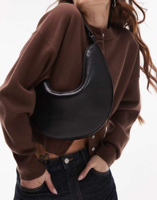 Topshop – Sydney – Czarna, półokrągła torebka na ramię