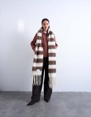 Topshop - Sydney - Decken-Schal in Braun und Weiß gestreift-Bunt