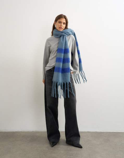 Topshop Sydney sciarpa coperta a righe blu polvere e cobalto - view 1