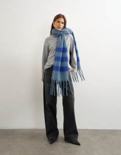 Sydney stripe blanket scarf in dusky blue and cobalt