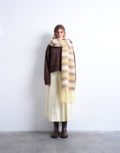 Sydney striped blanket scarf in green & brown