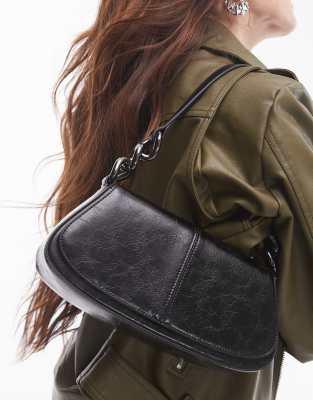 Topshop - Sylvie - Strukturierte Schultertasche in Schwarz mit Kettendetail