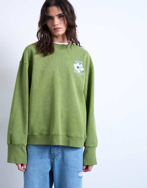 Topshop – Szara bluza oversize z grafiką „De Flores” na plecach, 3 z 4